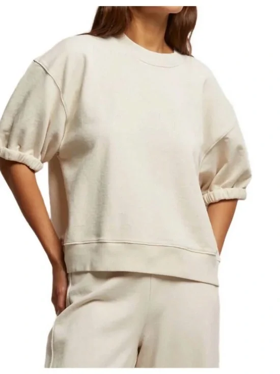 perfectwhitetee Rebecca Relaxed Cream Short-Sleeve Crew Sweatshirt - Picture 4 of 10
